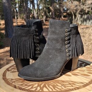 Sofft Women's Winters Fringe Black Suede Side Zip Bootie Size 6
